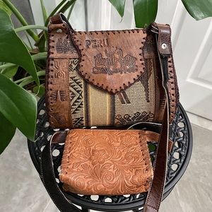 Leather tooled purse and wallet